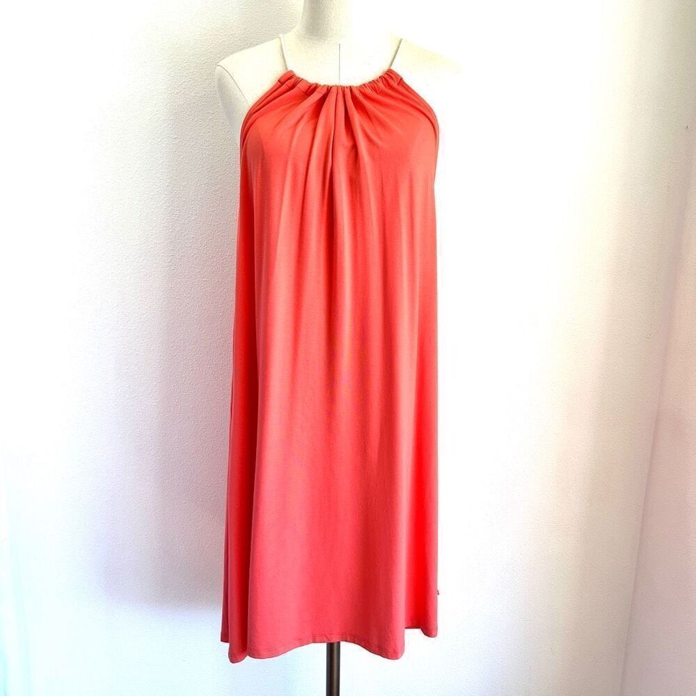 Lilla P shift Dress Halter Neck Keyhole Back Mini Knee Length Coral Size M